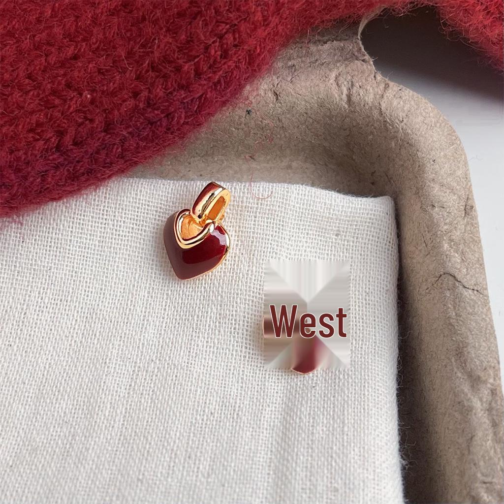 Ankela Red Fireworks Court-Style Love Heart Zirconia Stud Earrings - Wine Red Drip Glaze, Niche Luxury