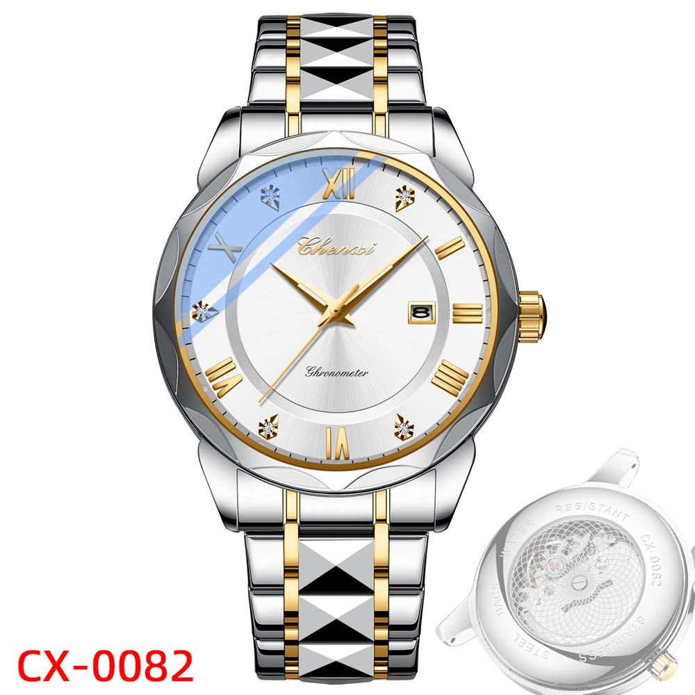 CHENXI New Stylish Men's Quartz Watch Casual Business Calendar Large Dial Stainless Steel Men's Quartz Watch Water-Resistant