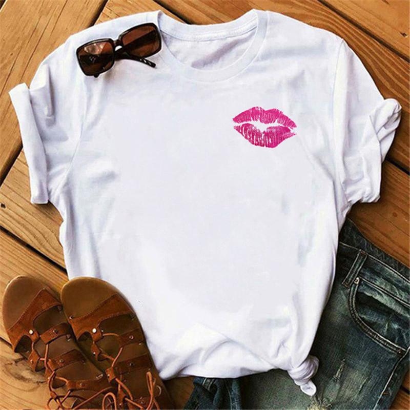 Korean Fashion Vintage Lip Graphic Women T-Shirt Goth 90S Summer Tees Loose White O-Neck Short Sleeve Y2K Tops Harajuku Blouses