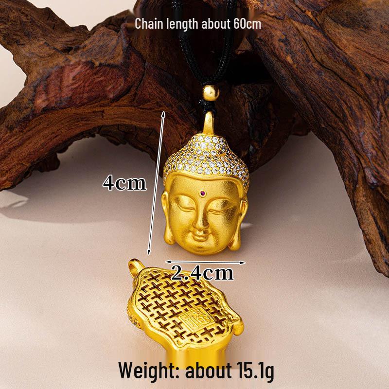 Collier Tête de Bouddha Vietnamien Vintage Tendance avec Accents Diamant - Finition Or Sablé, Rétention de Couleur Haut de Gamme