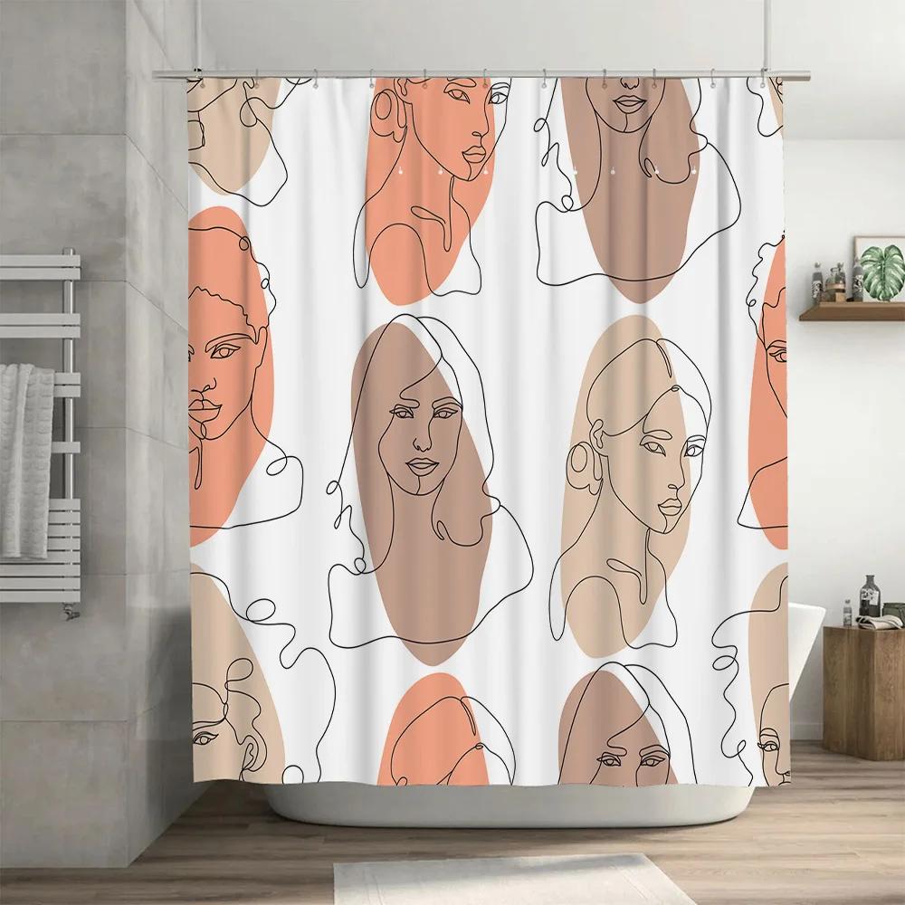 Modern Style Shower Curtain with Colorful Abstract Design for Bathroom Decoration Peach Brown 3D Printed Fabric Waterproof Showe
