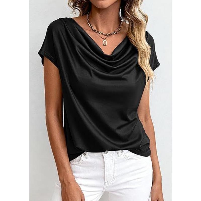 Summer New Women's Short-sleeved T-shirt Fashionable and Versatile Swing Collar Pullover Top