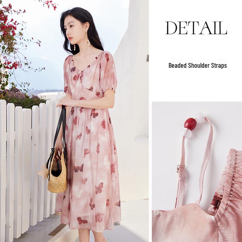 Xiangying Floral V-Neck Midi Dress