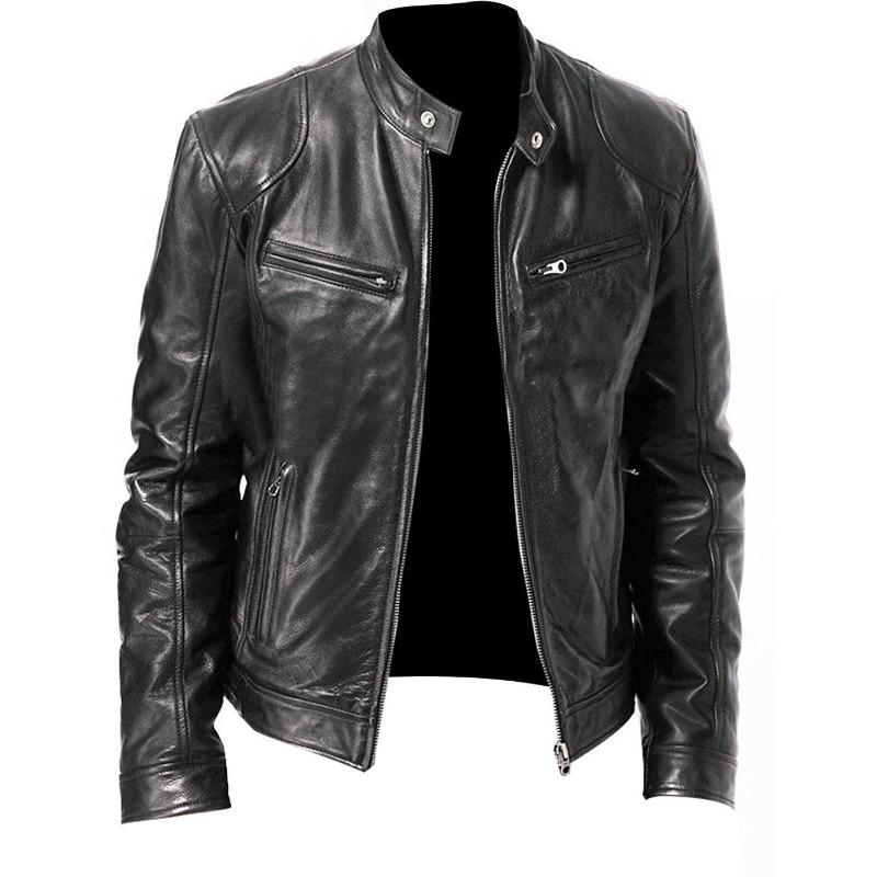 Men's Faux Leather Jacket Stand Collar Punk Motorcycle Coat Teen Boys Biker Leather Outerwear Male Casual Streetwear Jacket