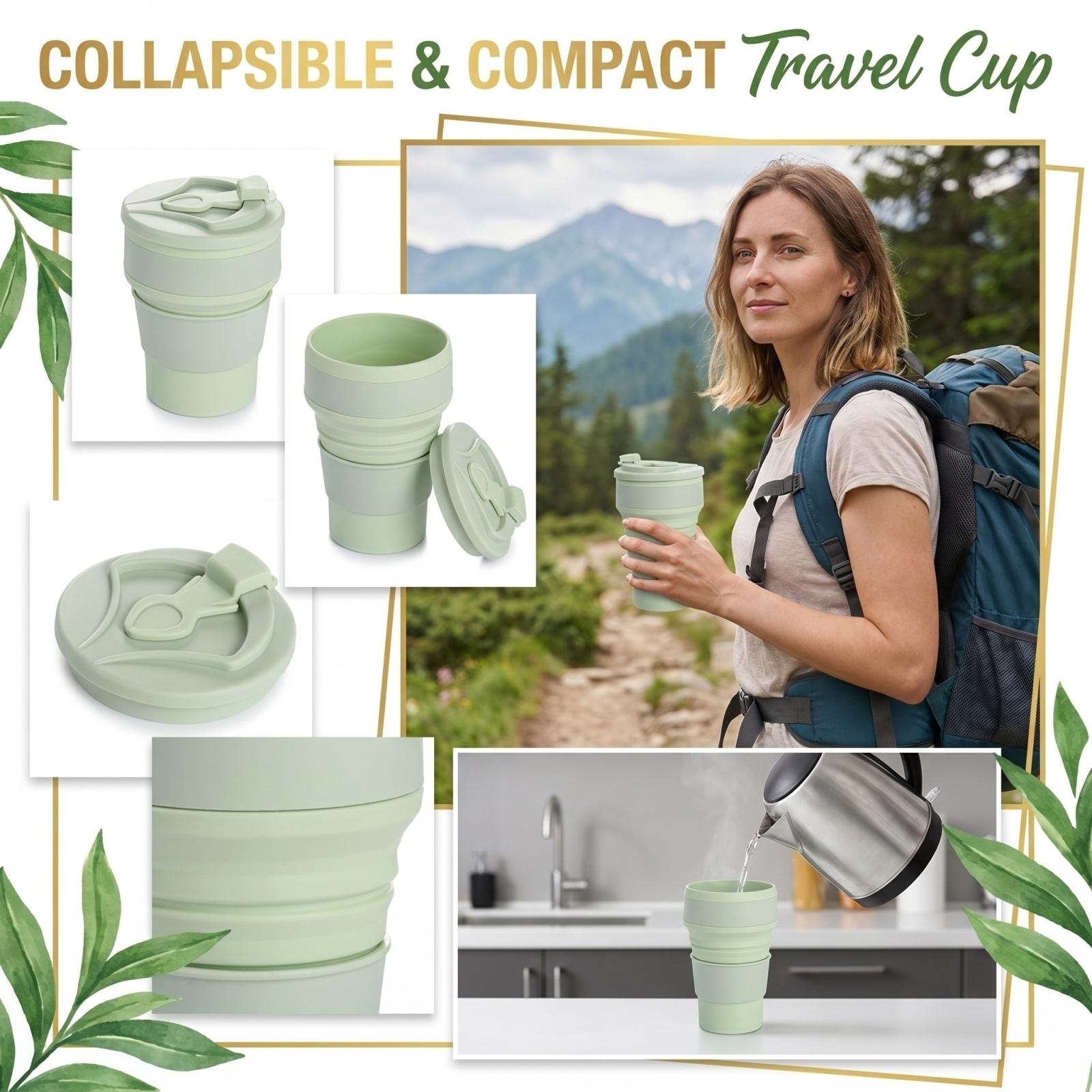 

500ml Portable Collapsible Travel Cup with Lid Silicone Foldable Drinking Cup for Outdoor Hiking Camping Office School Use One Size зелений
