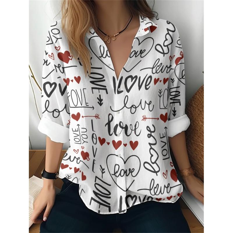 Womens Loose Fit Long Sleeve Cotton Linen Shirt With 3D Floral Print Casual Blouse 2025