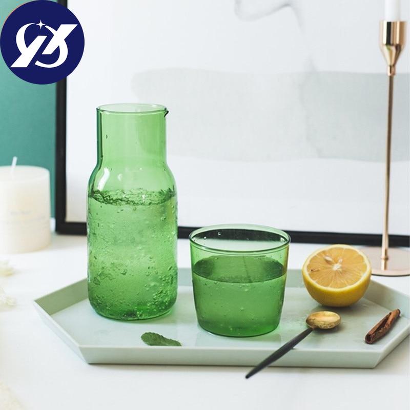 Japanese Style Transparent Candy Color Glass Teacup Set Simple Heat-Resistant Drinking Juice Cup With Tea Pitcher Water Bottle