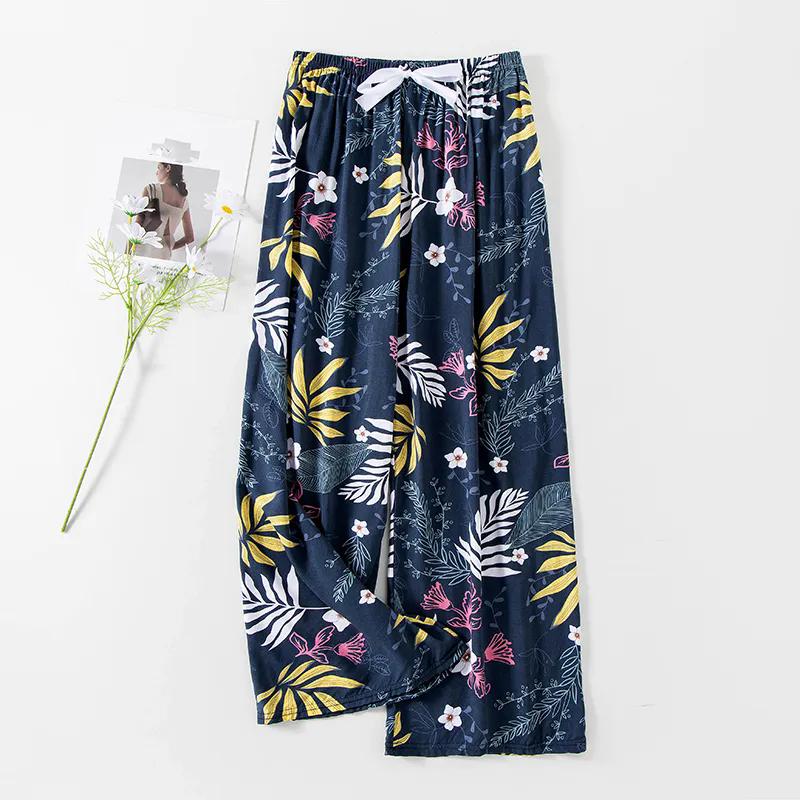 

WTEMPO Мамины эластичные кюлоты большого размера с высокой талией и широкими штанинами, женские весенне-летне-осенние свободные повседневные укороченные брюки из тонкой ткани с цветочным принтом One Size темно-синий