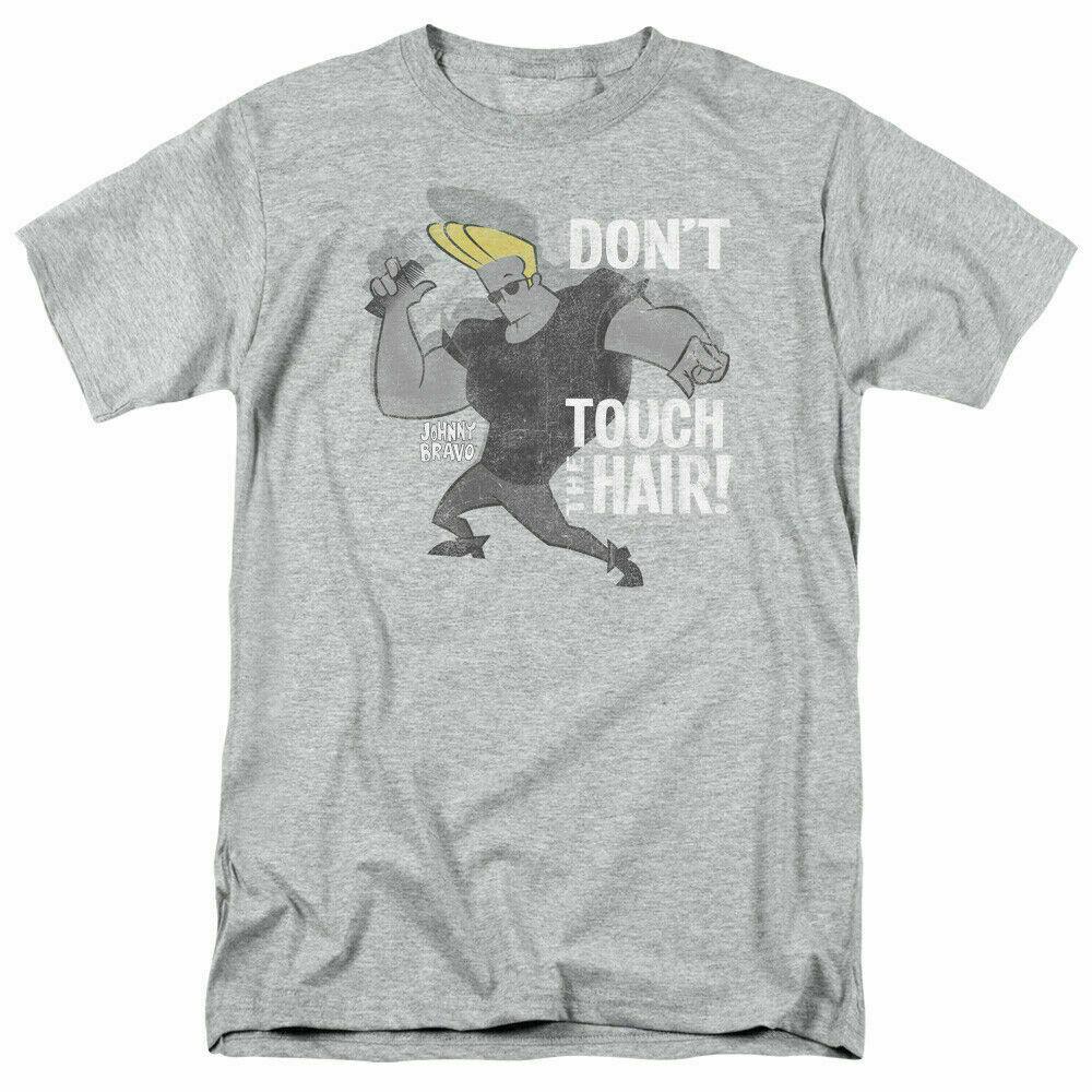26 Johnny Bravo Hair T Shirt Mens Licensed Cartoon Merch Don t Touch The Hair Gray Unisex T-Shirt M