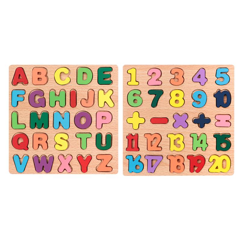Montessori Wooden Puzzles 3D Colorful Alphabet Number Puzzle Early Education Toys Mathematics Shape Cognition Matching Games