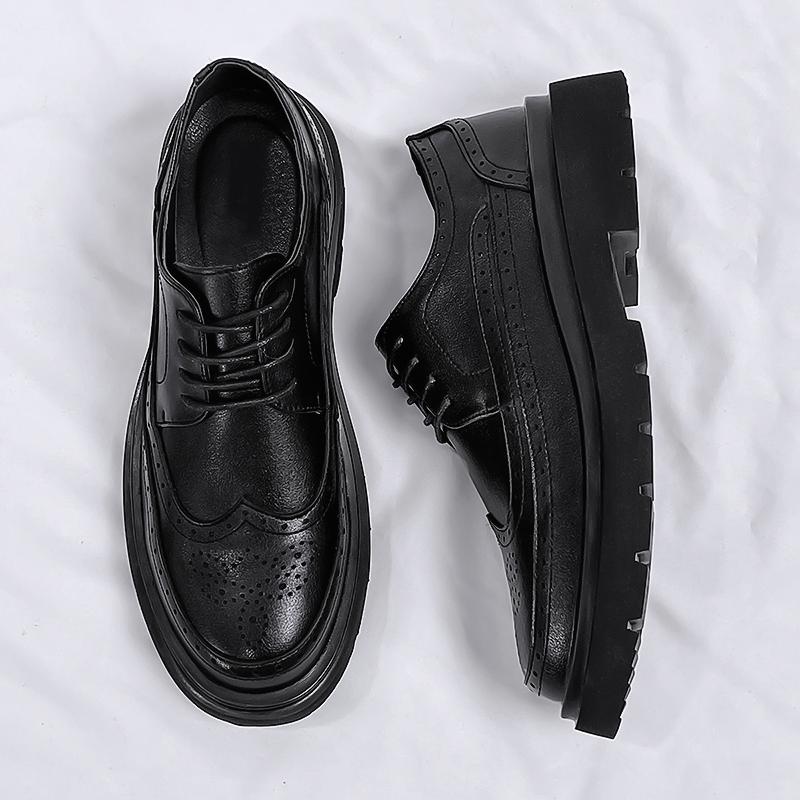 Brock Leather Shoes Autumn Best Man British Business Suit Casual Shoes Black Low Top Martin Shoes