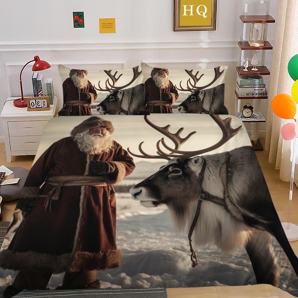 Jultomte Älg 3D-tryckt Polyester Örngott Täcke Två- eller Tredelat Set Tillgängligt