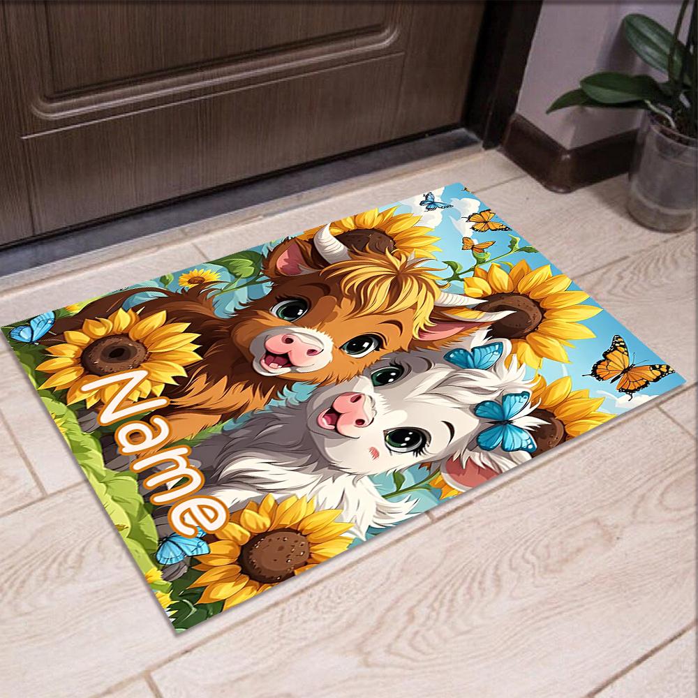 Custom Name Cow Printed Carpet,Rug for Office Chair Living Room Bedroom Kitchen Room Decor Gifts.