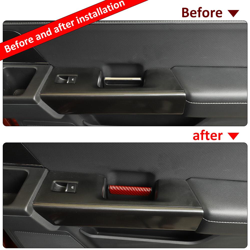 Inner Door Handle Switch Cover Trim Strips For Ford F150 2021+ Red Carbon Fiber