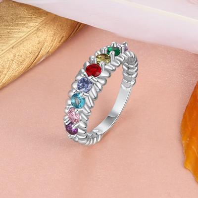 Gepersonaliseerde Ring Jubileum Sieraden Inleg 8 Geboortestenen Gegraveerde Ring Herdenkingsgeschenk Voor Vrouwen Familie (Ri103809 )