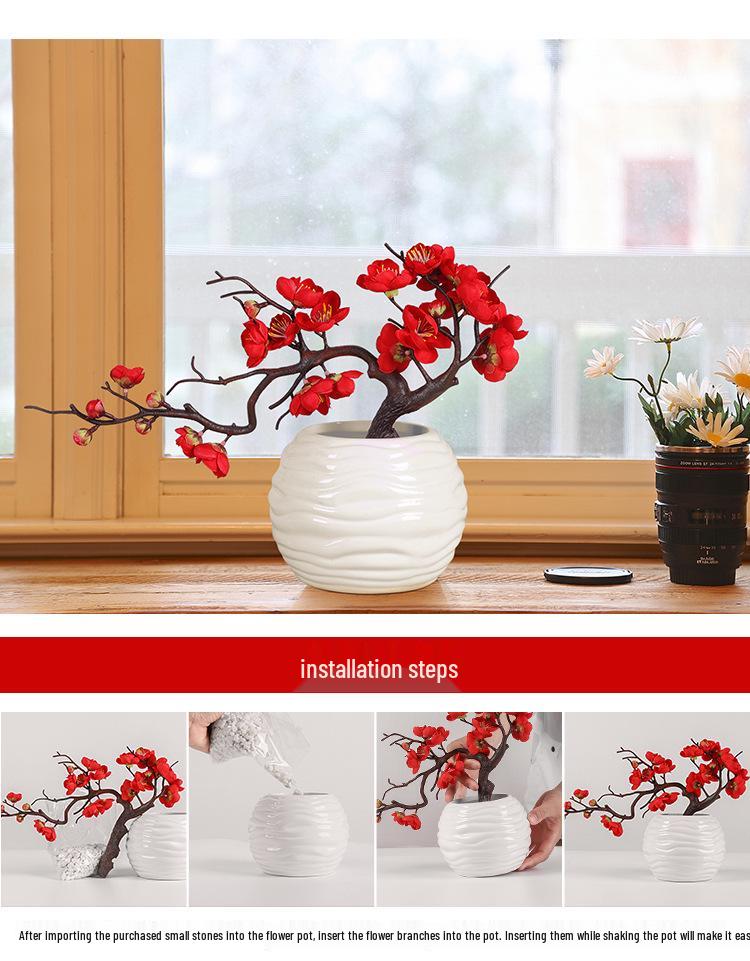 Artificial Plum & Peach Blossom Bonsai: Dried Flower Arrangement for Indoor Decoration