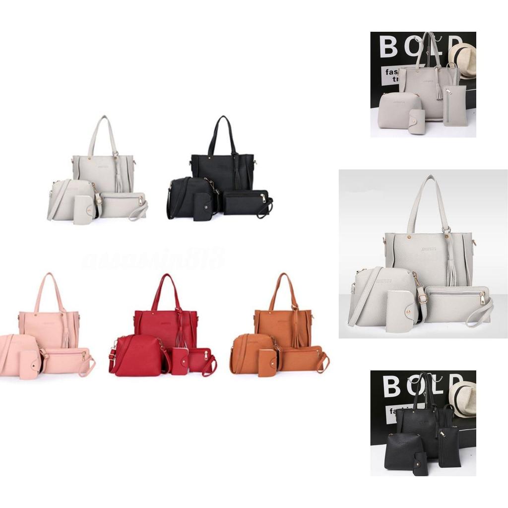 Elegant Women Leather Handbag Set With Shoulder Bags Tote Purse And Messenger Satchel