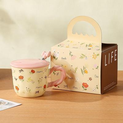 Small Fresh Ceramic Cup with Lid Spoon Mug Holiday Gift Cup Household Coffee Cup Souvenir Gift Box Water Cup