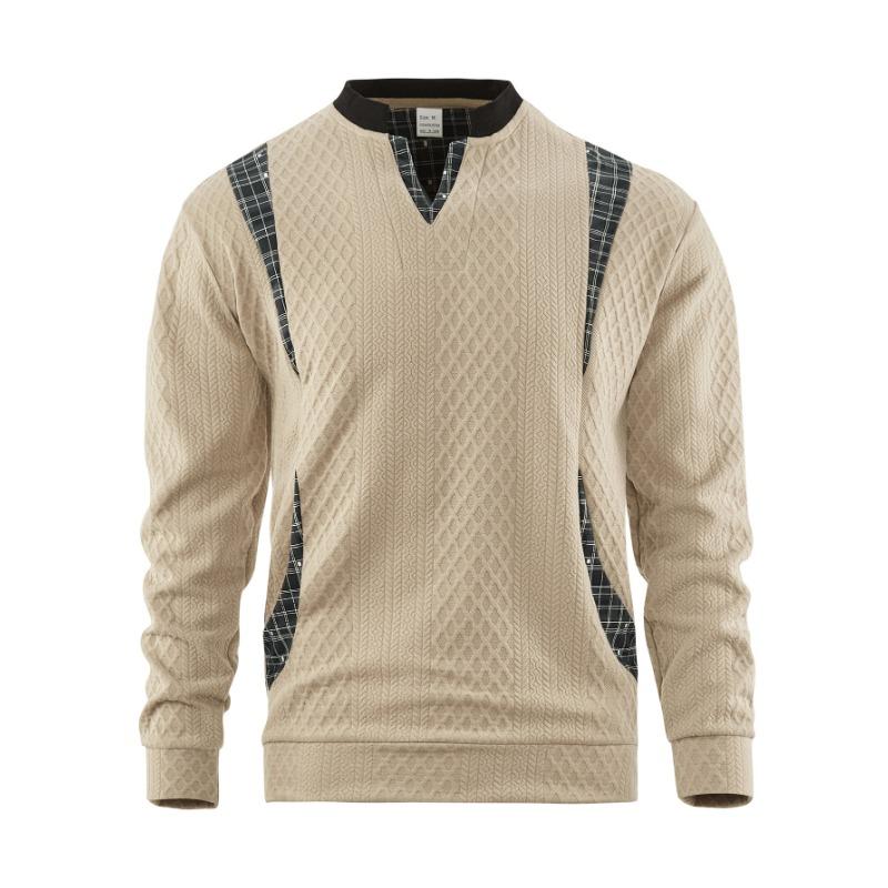 Men S V Neck Pullover Sweatshirt Long Sleeve Loose Fit Plaid Casual Top