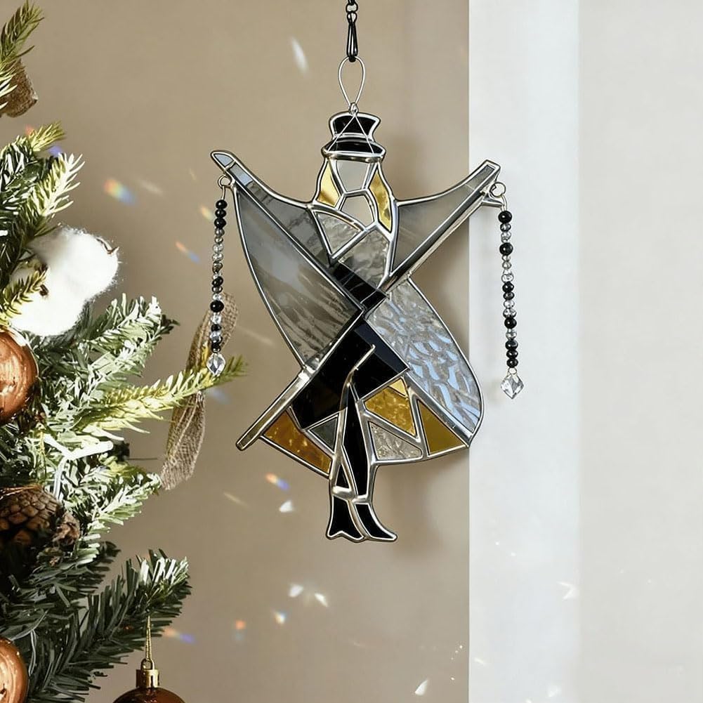 Dancing King Pattern Stained Glass Spinner Memphis Melody Spinner Kinetic Acrylic Hanging Decor Colorful Kinetic Garden Ornament for Window
