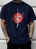 Unisex Sommer Blau Kurzarm T-Shirt Japanischer Bushido Katana Sakura Druck Lässig Streetwear Lockerer Schnitt Männlich Täglich Mode Oberteile