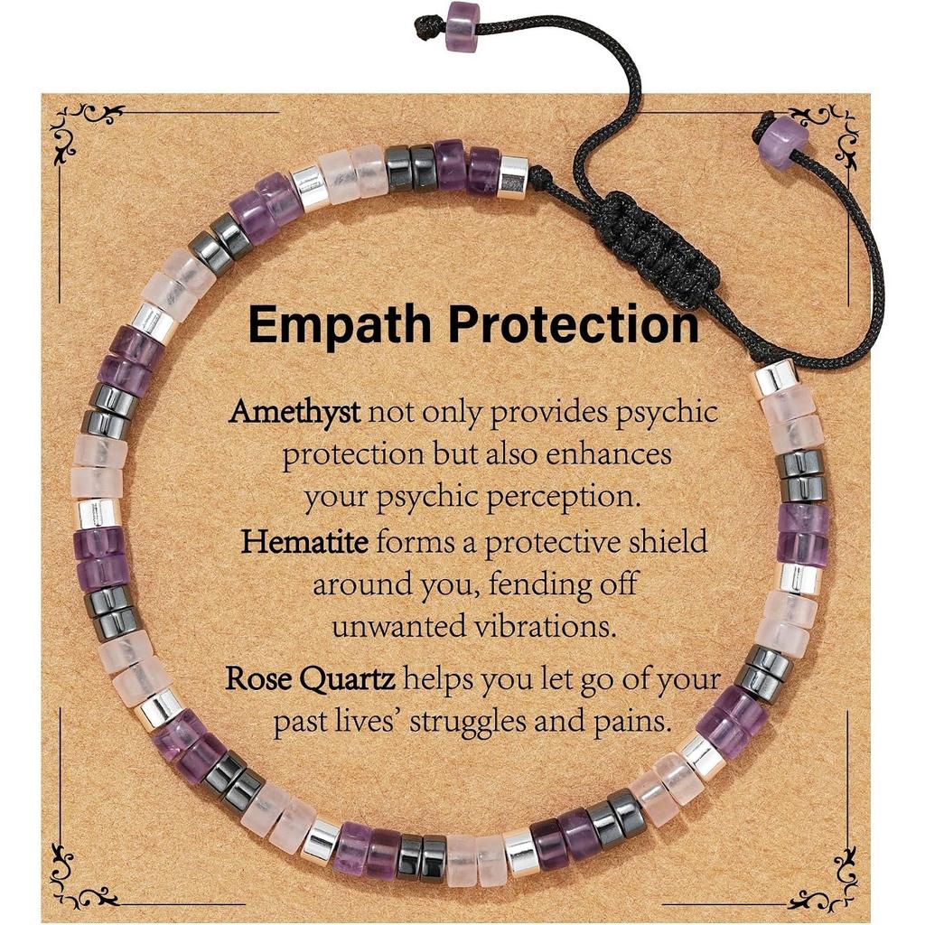 Cross-border Braided Beaded Crystal Bracelet Rose Quartz Amethyst Black Tourmaline-Anxiety-Relief Adjustable Drawstring Unisex