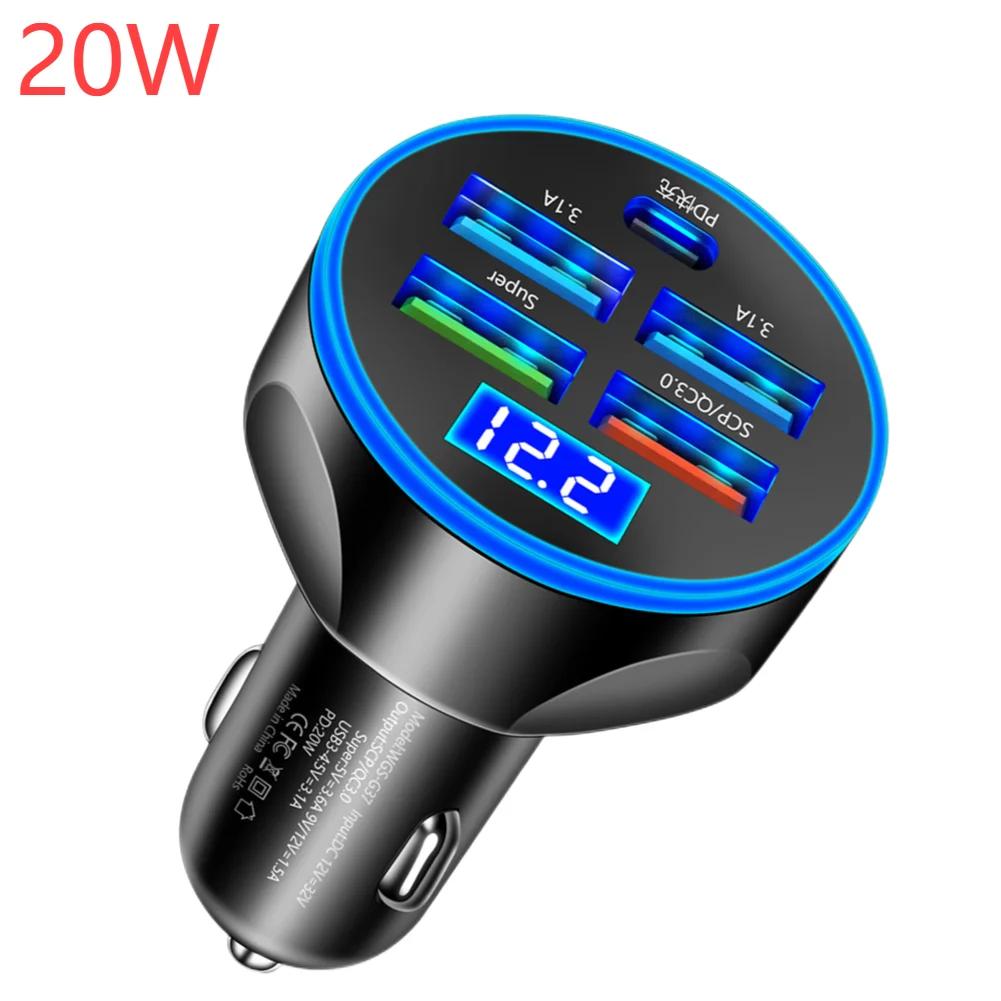 

Автомобильное зарядное устройство с 5 USB 12V-32V Светодиодный цифровой автомобильный адаптер Розетка Быстрое зарядное устройство для телефона в автомобиль со светодиодной лампой Для IPhone Для Xiaomi 3.1A QC3.0 Black 1PCS