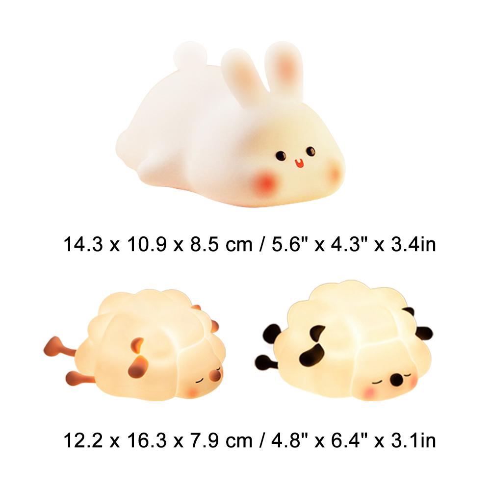 Cute Big Face Rabbit Silicone Night Light - Touch Sensor LED Lamp With Timer-Rechargeable Tap Control LED Lamp For Kids Bedroom