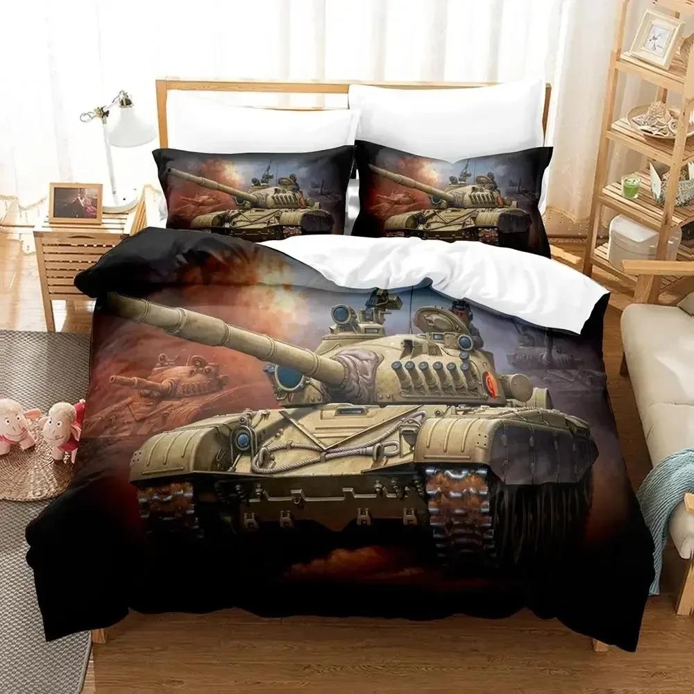 Tank Duvet Cover Set King Size War Theme Bedding Set Dirt Bike Quilt Cover for Kid Boys Men Comfortable Microfiber Quilt Cover