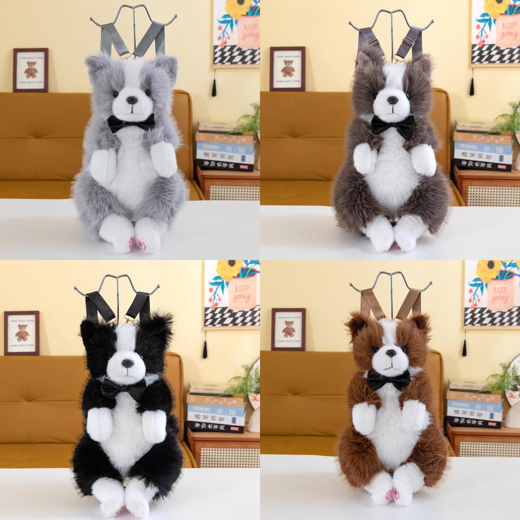 Border Collie Cartoon Plush Bag With Soft Polyester Material For Day Trips And Giftgiving