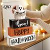 Small Halloween Room Decor Ghost Decoration, Wooden Sign Tiered Tray Ornament, Farmhouse Table Decorations Tabletop Centerpiece for Coffee Bar Kitchen