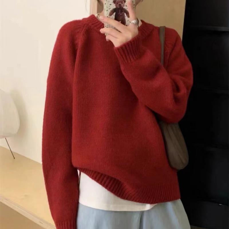 Women's Fashion Casual Fall Winter Solid Color Print Long Sleeve O-Neck Sweaters