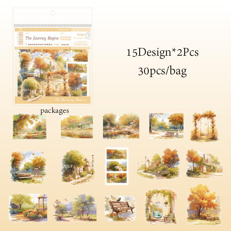 

1 Bag Travel Scenery Sticker Pack Watercolor Landscape Decals For Journal Scrapbook & DIY Crafts Panoramic Designs