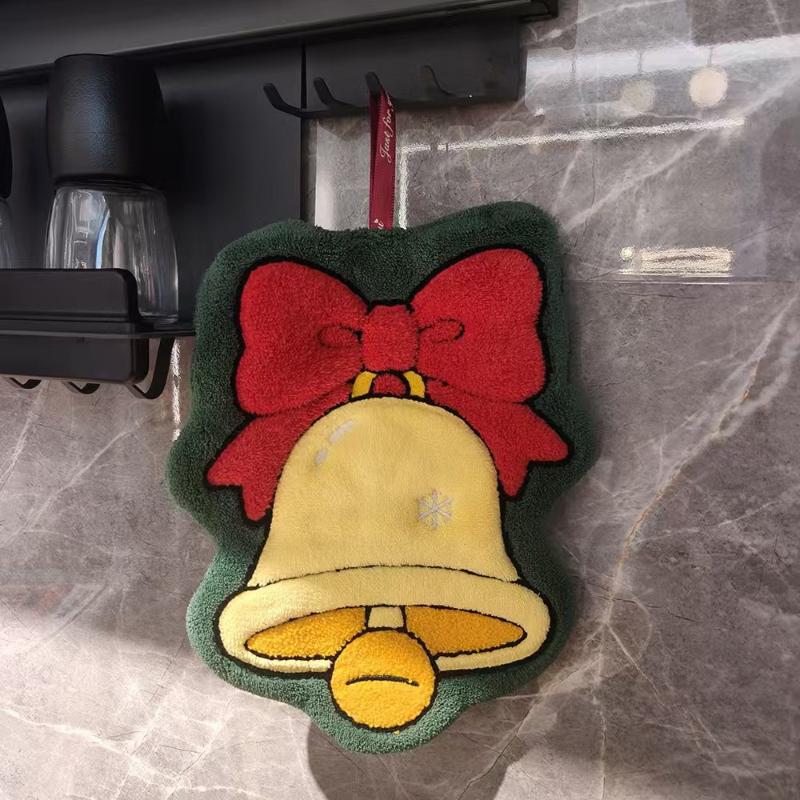 New Cute Cartoon Christmas Hanging Hand Towels Super Absorbent Soft Coral Fleece Perfect For Kitchen Bathroom Holiday Home Decor