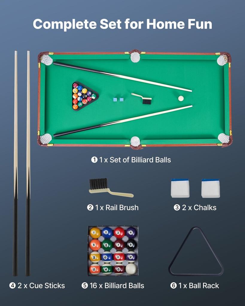 Folding Pool Table, 140cm Portable Billiards Tables, Foldable Space-Saving Entertainment Game Set Includes Ball, Cue, Rack, Chalk, Brush, Brown with