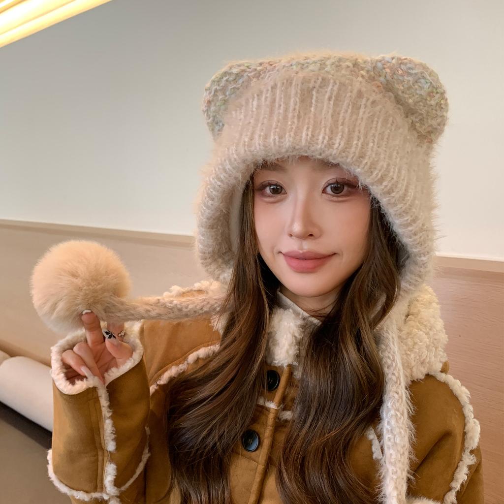 New Arrival Japanese Cute Women's Hat Autumn Winter Beanie, Plush Ear Warm Knitted Hat