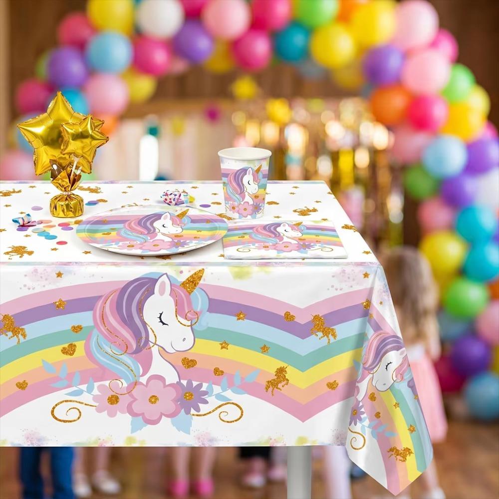 Rainbow Unicorn Tablecloth Disposable Table Cover Kids Girl Birthday Party Decorations Baby Shower Supplies Waterproof 130x220cm