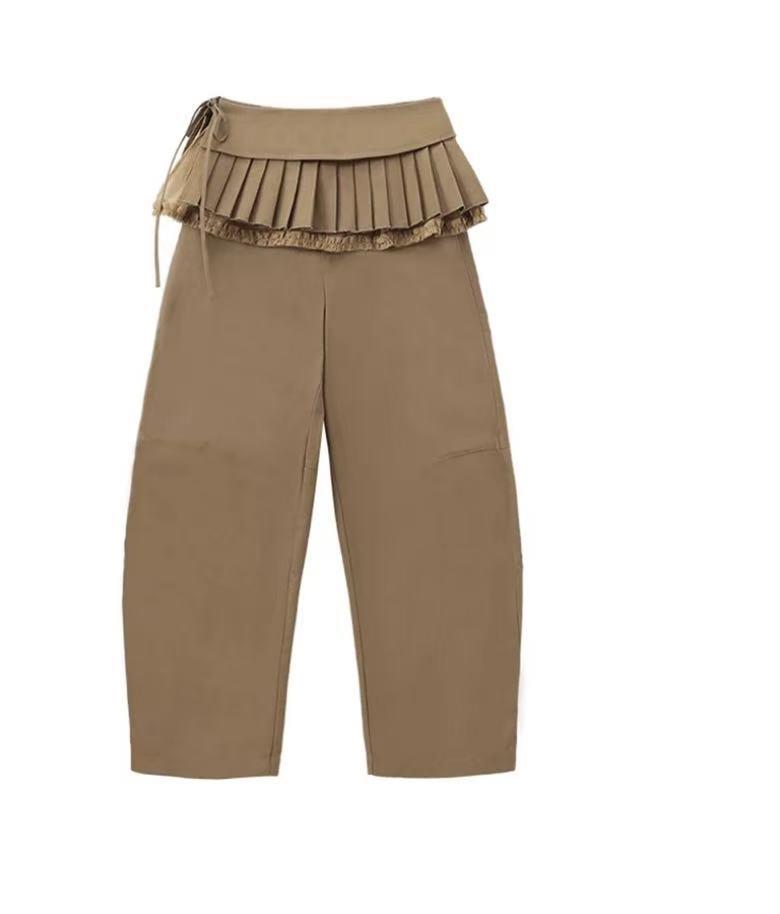 

FO Designer 26 Spring Two-Piece Detachable Skirt-Pants: Slimming, Curved, Casual Trousers Small хаки
