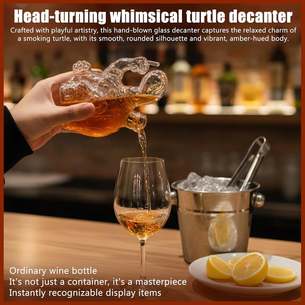 Adorable Turtle - Shaped Whiskey Decanter, Premium Glass Wine Bottle for Whiskey Lovers, Home Bar Decor & Gift (gui)