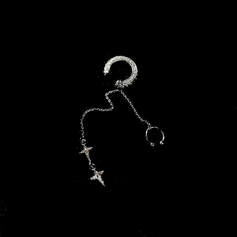Classic Zircon Tassel Ear Bone Clip Sparkling C-Shaped Non Perforated Rhinestone Fashionable Design Earrings Women Party Jewelry