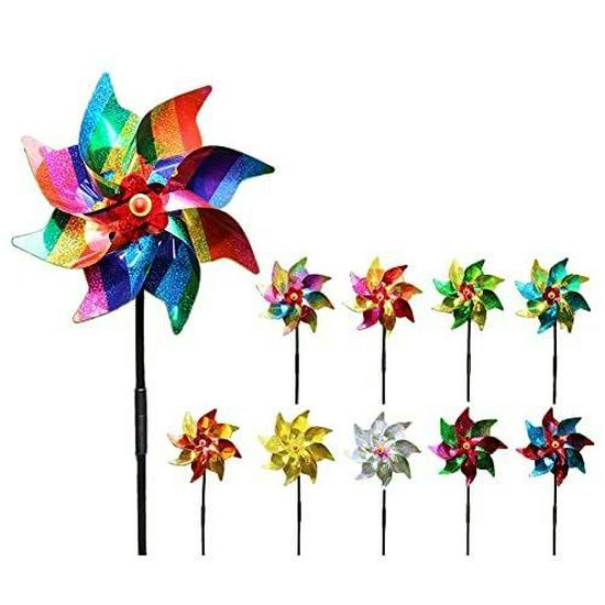 Striped Laser Rainbow Pinwheel Bird Repellent Toy