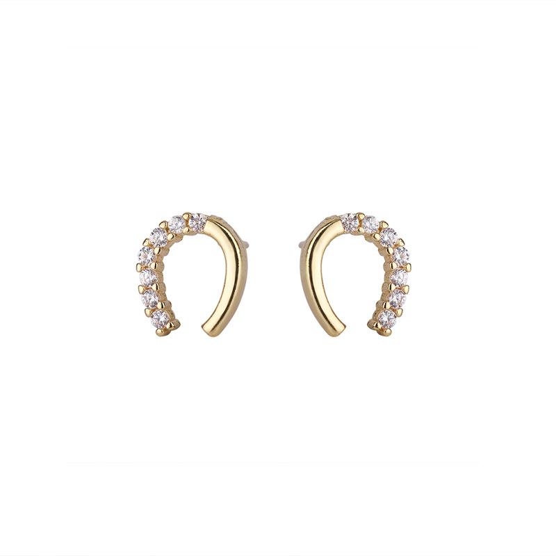Delicate Small U Shaped Horseshoe Zircon Stud Earrings Sweet Minimalist Fashion Jewelry For Women Elegant Daily Wear Accessories