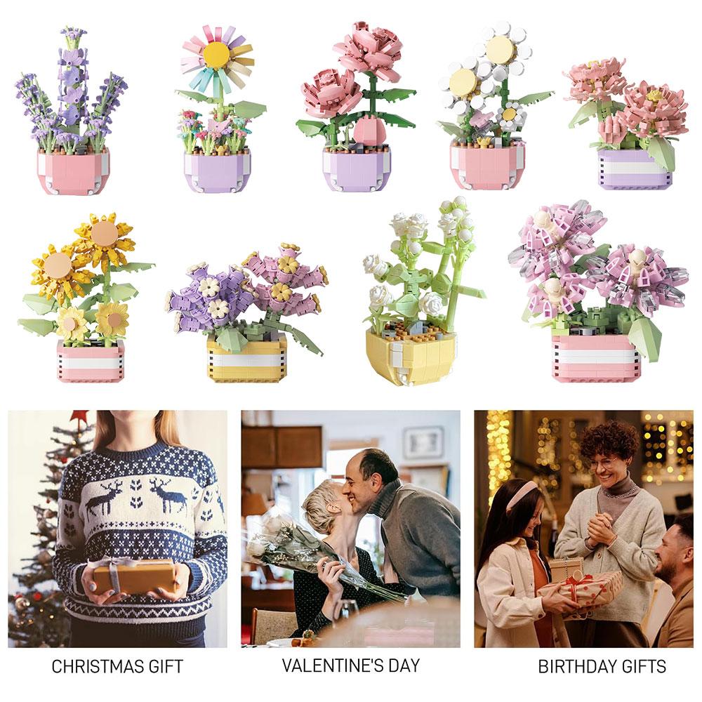 Creative Mini Block Baby Building Blocks Toy Flower Bouquet Block Set Assembly Micro 3d Building Bricks Toys For Kids Girl Gifts