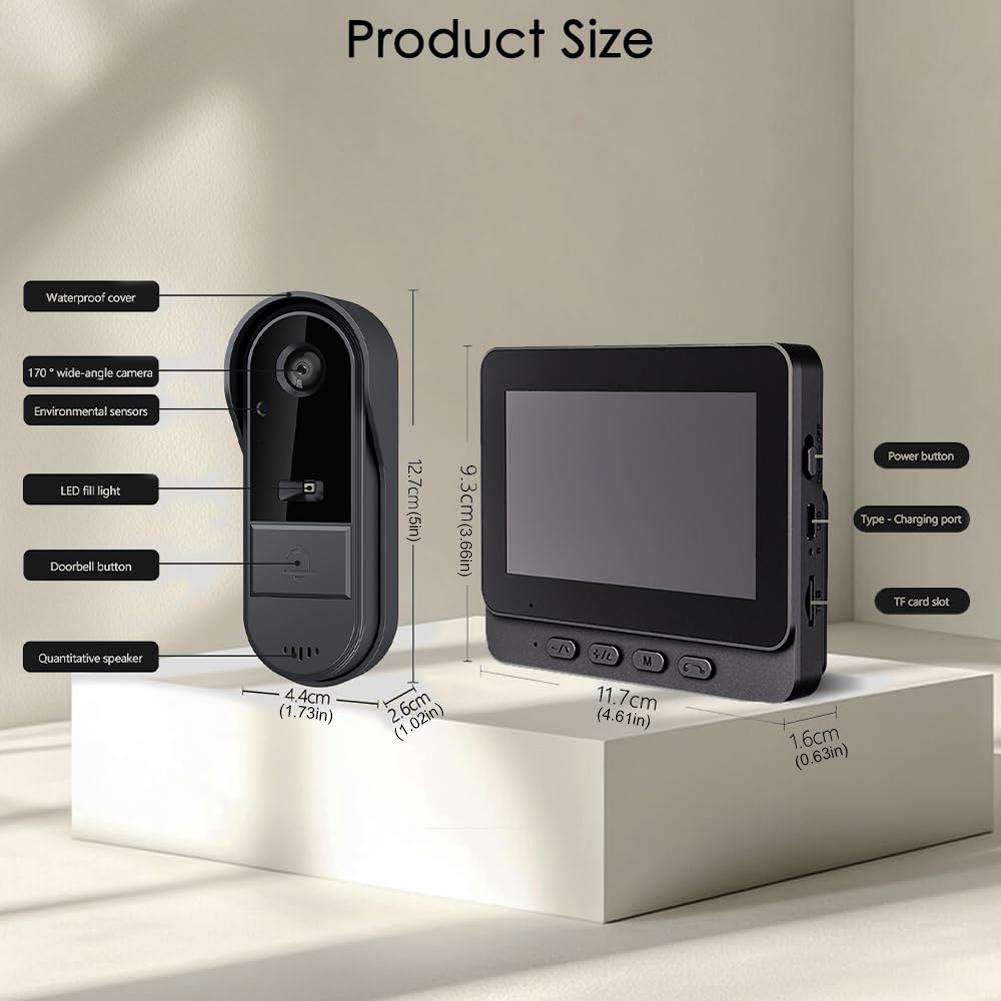 Wireless Doorbell Camera 1080P Doorbell with Camera 4.3inch Screen for Home Office