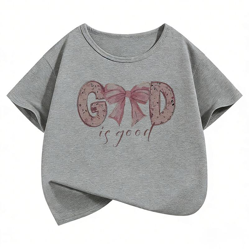 God Is Good with Bow Deisng Graphic Kids Tshirts Summer Short Sleeve Tees Boys Girls Clothes Kawaii Tops Y2K Children T-shirt