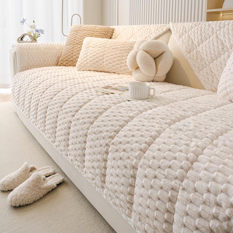 Thickened Sofa Cushion Winter Plush Non-slip Seat Cushion Cream Wind Strip Plush Autumn and Winter Bay Window Cushion