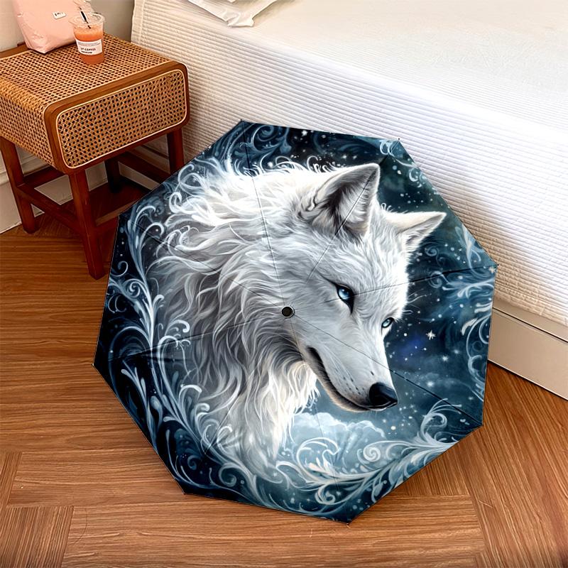 

1 PC Automatic Folding Umbrella - White Wolf Pattern, Portable & Foldable Design with 8 Ribs, Christmas Birthday Gifts