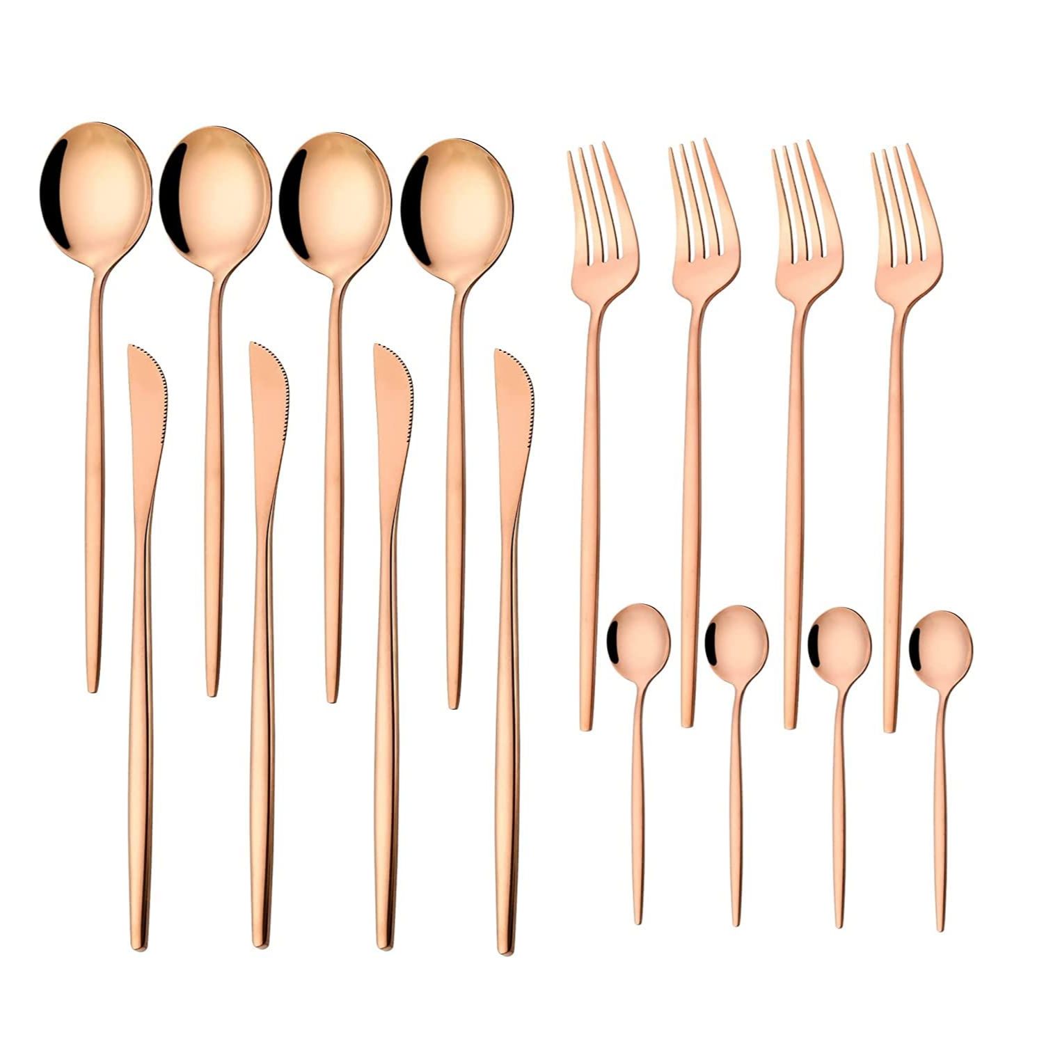 

Набор столовых приборов из нержавеющей стали с зеркальной полировкой, покрытый розовым золотом, медный набор столового серебра, набор столовых приборов цвета розового золота