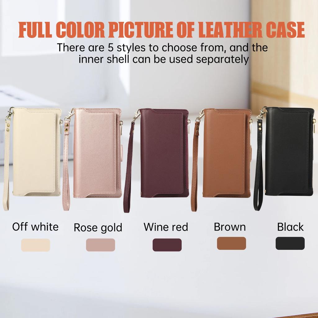 Crossbody Cards Solt Wallet Zipper Leather 2 In 1 Detachable Case For iPhone 15 Pro Max 16 14 Plus 13 12 11 Wireless Charging