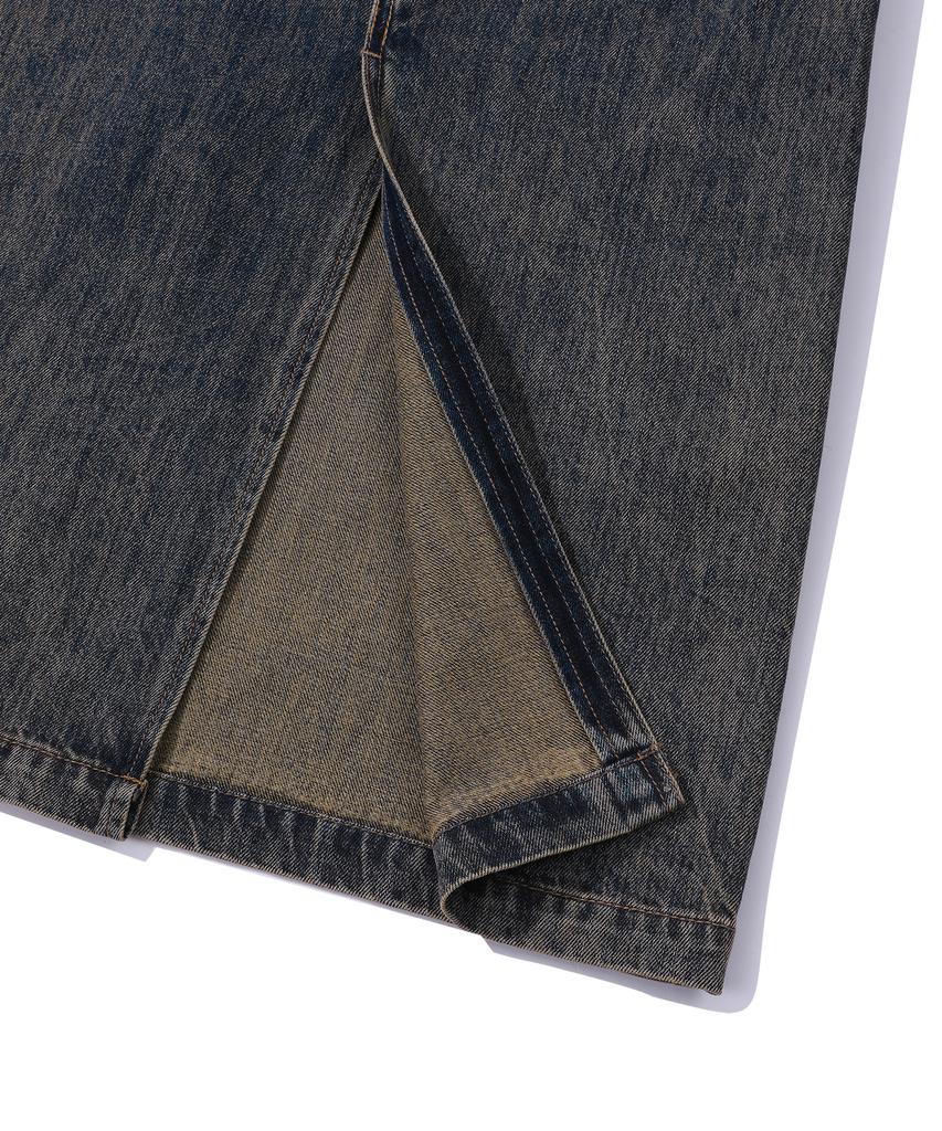 Vintril Sunday Fatigue Denim Long Skirt (Indigo)